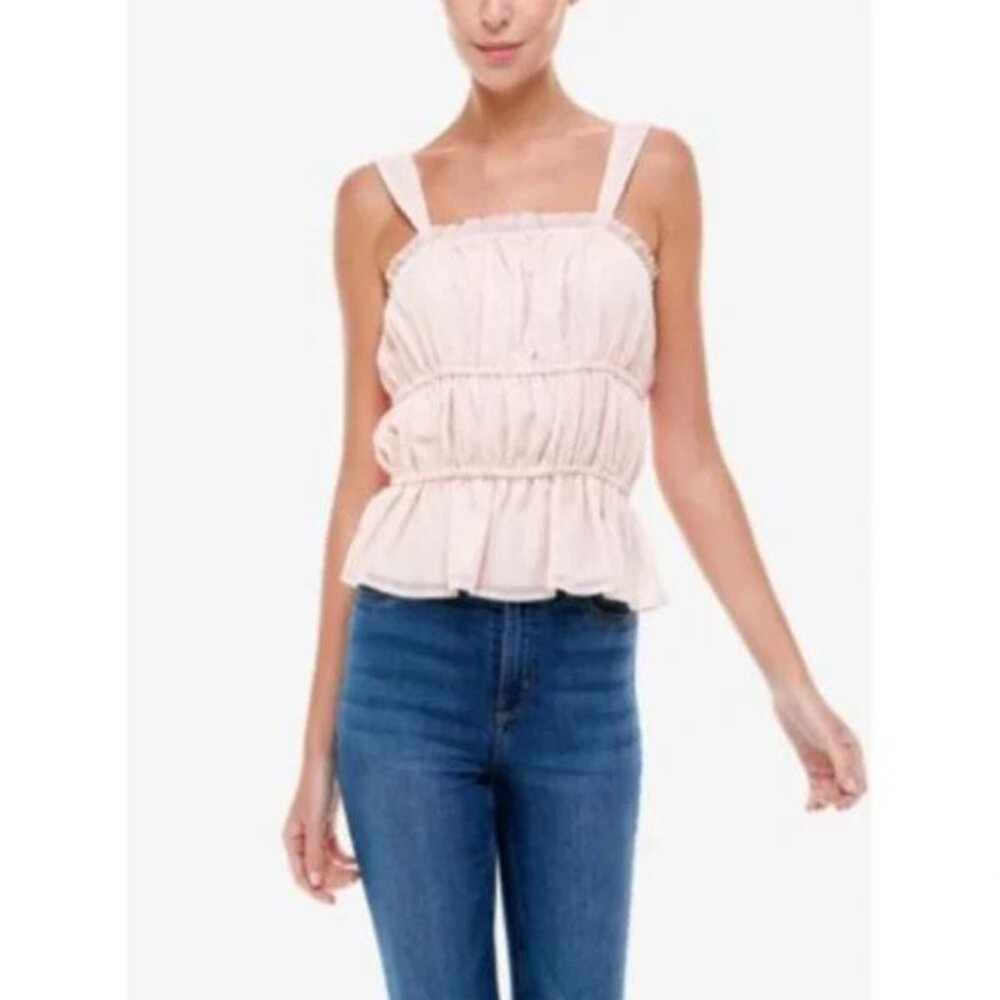 Q + A Los Angeles Women's Sleeveless Smocked Metallic Cami Top Pink L, $59 NWT